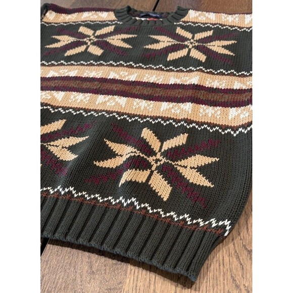 Vtg 90's Tommy Hilfiger Knit Nordic Fisherman Sweater Men’s Sz L Hunter Green - Picture 3 of 8